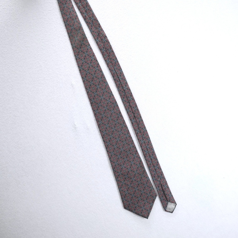 Christian Dior Silk Tie Mens Burgundy Red Navy Blue Geometric Medallion Italy - Picture 5 of 5